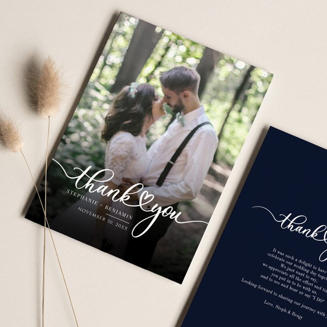 Simple Script with Heart Wedding Photo Thank You Card (Creator Uploaded)