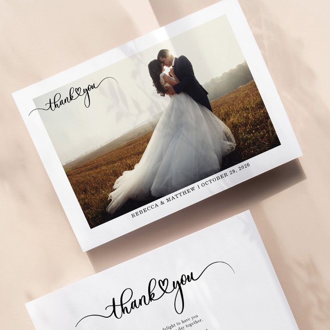 Simple Script with Heart Wedding Photo Thank You Card (Creator Uploaded)