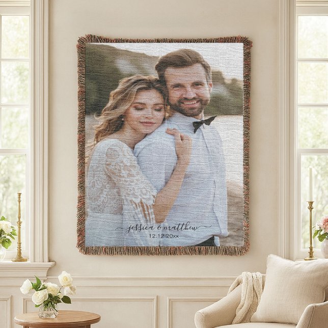 Simple Scripty Wedding Anniversary Woven Throw Blanket (Creator Uploaded)