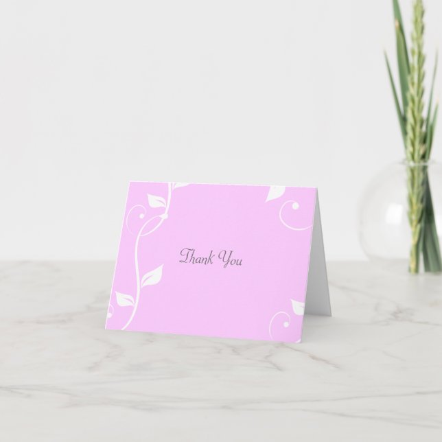 Simple Scrolling White & Pink VineThank You Card (Front)