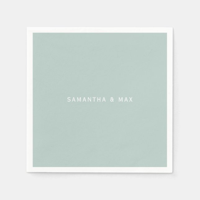 Simple Seafoam Couple Names Modern Cocktail Napkin (Front)