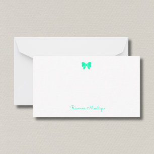 Simple Seafoam Green Chic Bow Handwritten Name Card