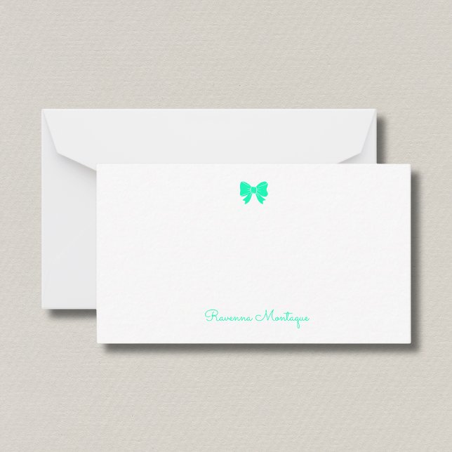 Simple Seafoam Green Chic Bow Handwritten Name  Card (Creator Uploaded)