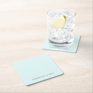 Simple Seafoam Personalised Modern Wedding Square Paper Coaster