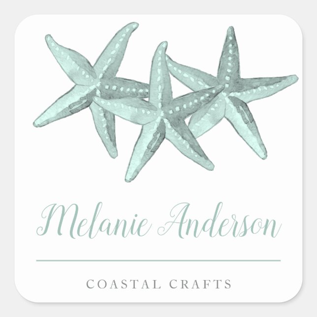 Simple Seaglass Watercolor Starfish Coastal Crafts Square Sticker (Front)