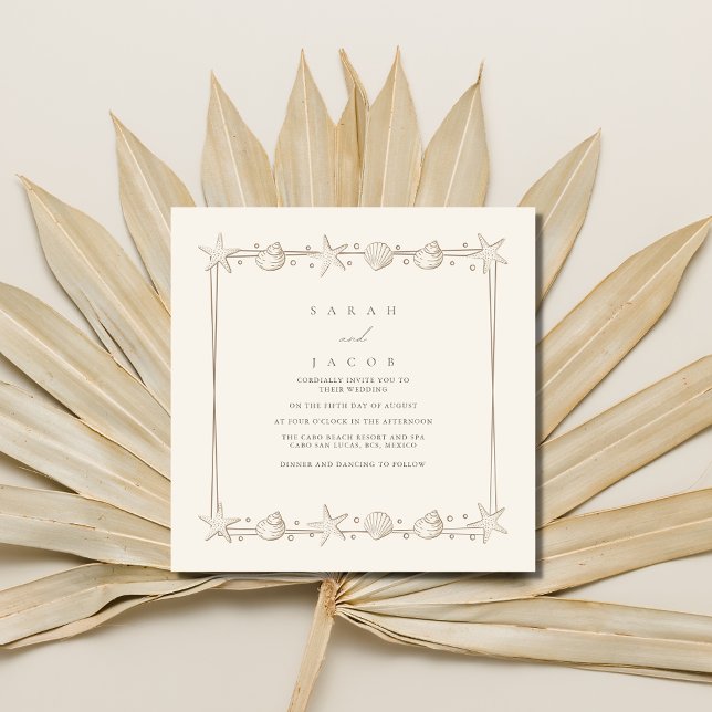 Simple Seashell Border Beach Wedding Invitation (Creator Uploaded)