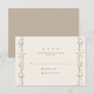 Simple Seashell Border Beach Wedding RSVP Card