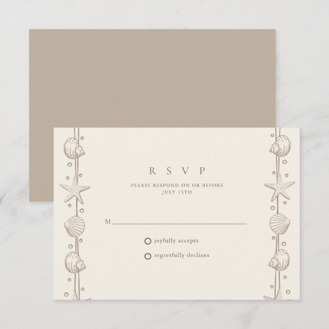 Simple Seashell Border Beach Wedding RSVP Card (Front/Back)