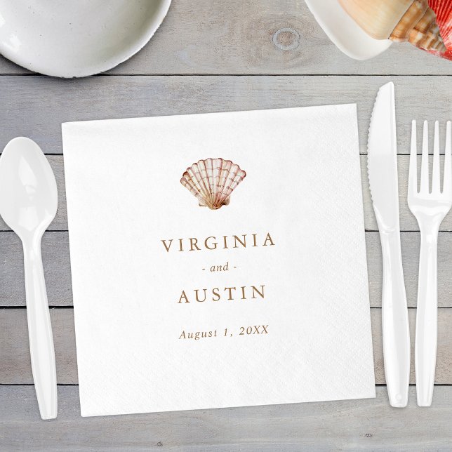 Simple Seashell Wedding Napkin (Elegant Simple Seashell Beach Wedding Paper Napkins by Painted Paperie
)