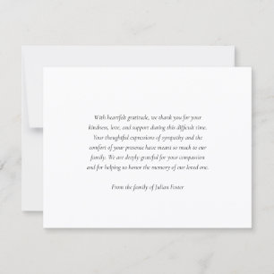 Simple Serif Font Funeral Acknowledgement Thank You Card