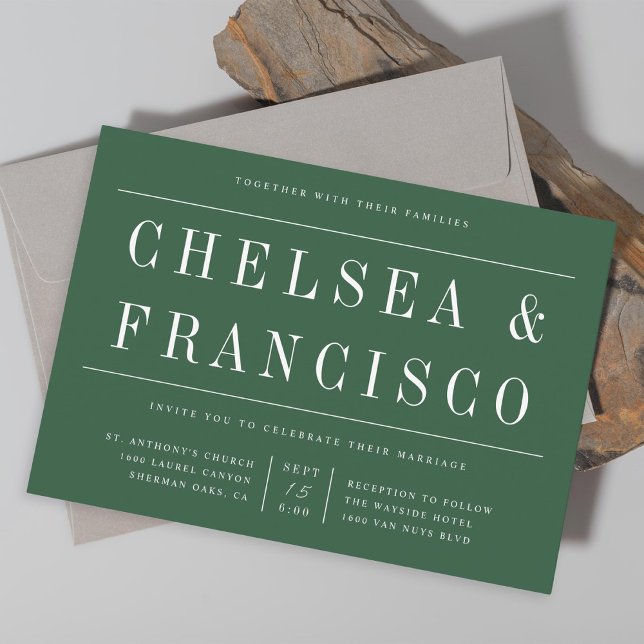 Simple Serif Modern Typography Dark Green Wedding Invitation (Creator Uploaded)