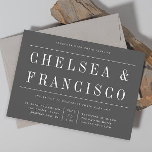 Simple Serif Modern Typography Grey Wedding Invitation