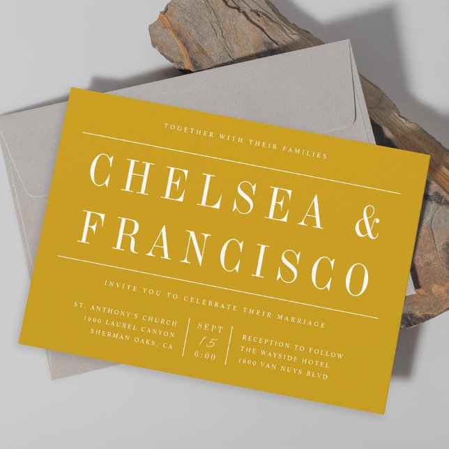 Simple Serif Modern Typography Yellow Gold Wedding Invitation (Creator Uploaded)