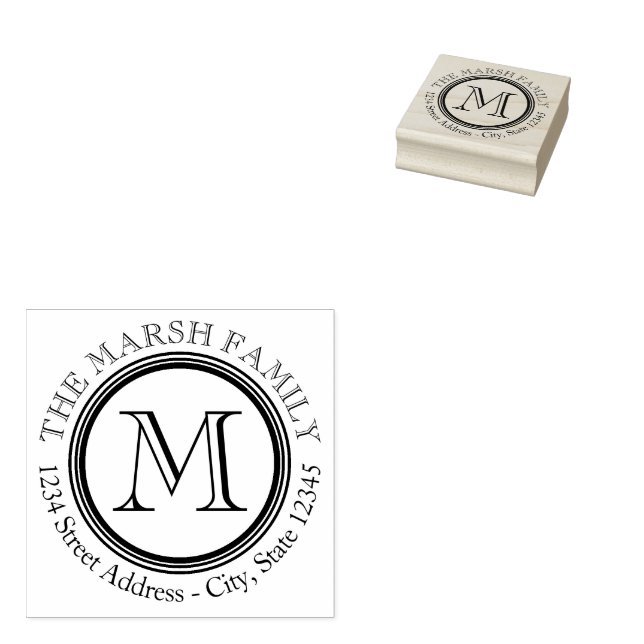 Simple Serif Monogram Name and Return Address Rubber Stamp (Stamped)