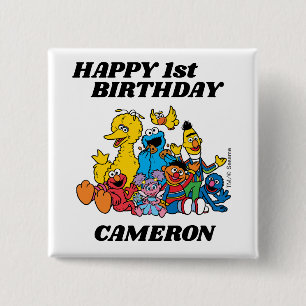 Simple Sesame Street Pals 1st Birthday 15 Cm Square Badge