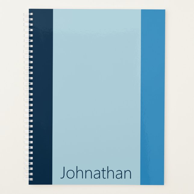 Simple Shades of Blue Vertical Stripes Name Planner (Front)