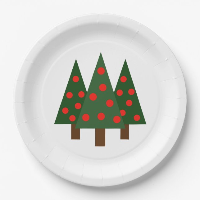 Simple Shape Christmas Grove on White Paper Plate (Front)