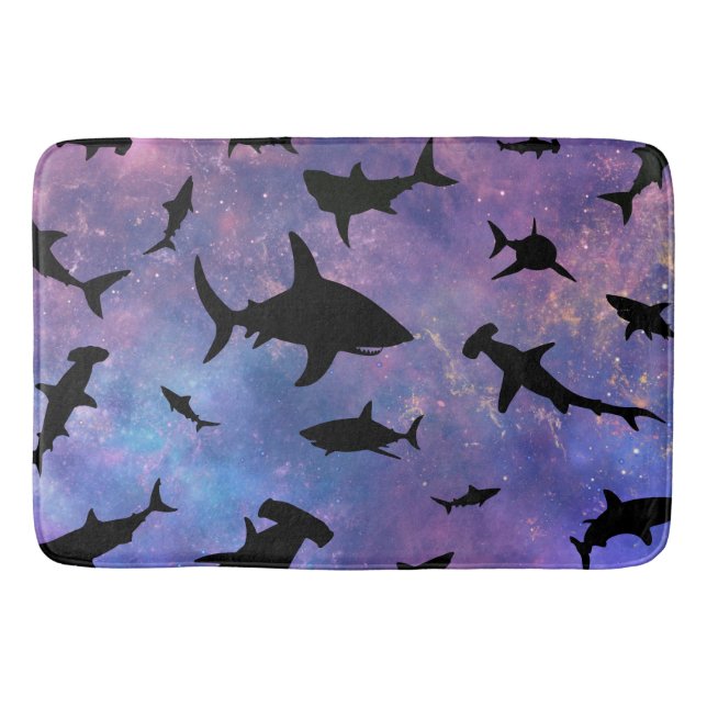 Simple shark fish jaws whale ocean galaxy pattern bath mat (Front)