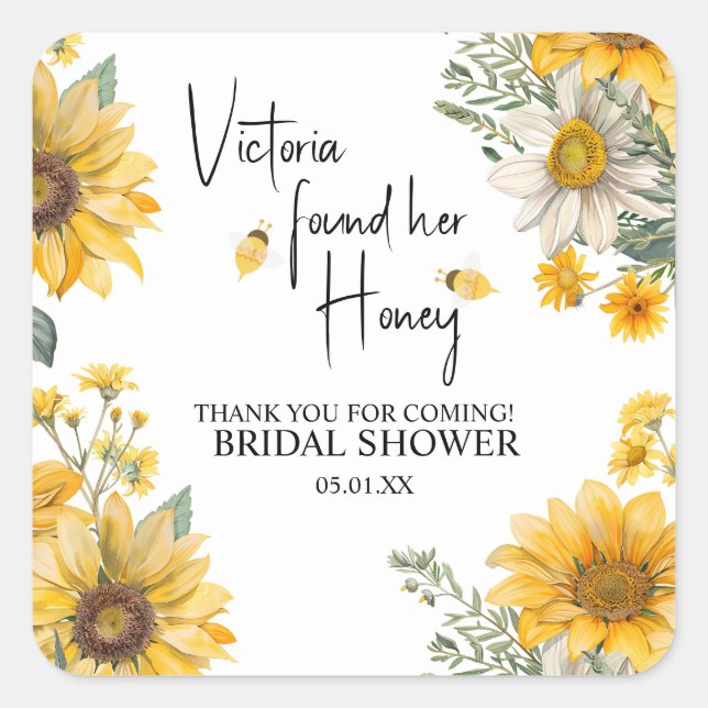 Simple She’s Found Her Honey Bee Bridal Shower Square Sticker (Front)