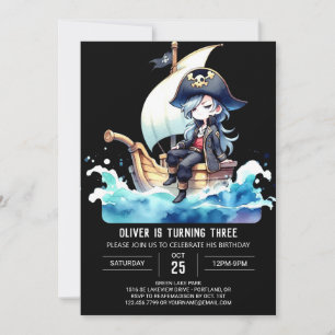 Simple Ship Pirate Birthday Invitation