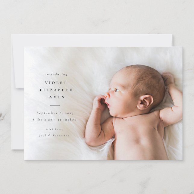 Simple Side Birth Announcement Purple Lilac (Front)