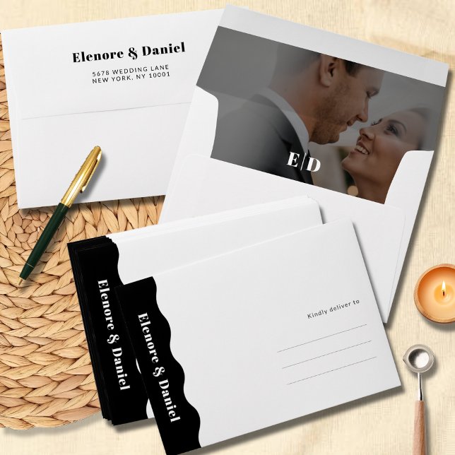 Simple Side Wave | Black and White | Photo Wedding Envelope (Simple Side Wave | Black and White | Photo Wedding Envelope)