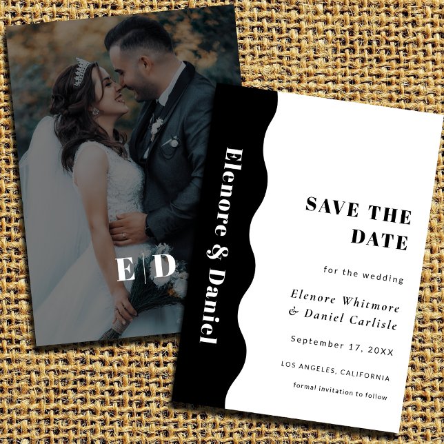 Simple Side Wave Black and White Photo Wedding Save The Date (Simple Side Wave Black and White Photo Wedding Save The Date)