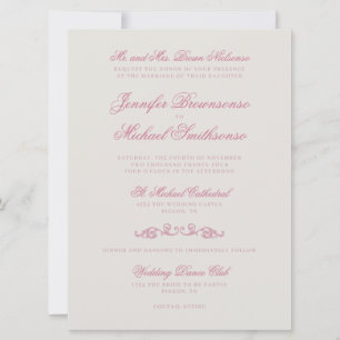 Simple Signature Font Beige Pink Wedding Invitation