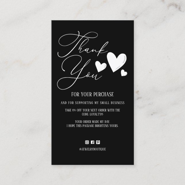 Simple Signature Script Hearts Order Thank You Bus Business Card (Front)