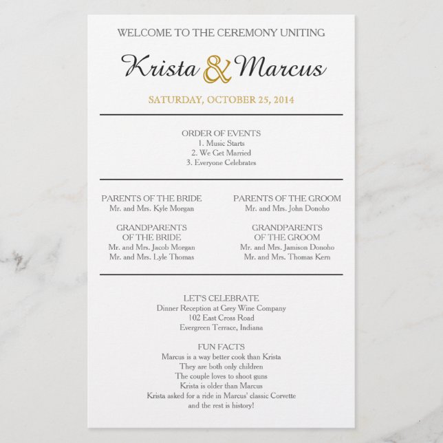 Simple Silhouettes Wedding Program (Front)