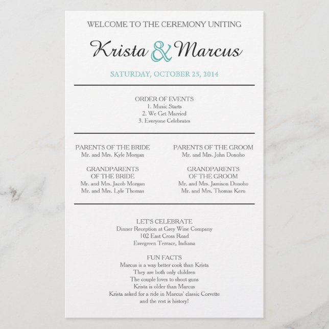 Simple Silhouettes Wedding Program (Front)