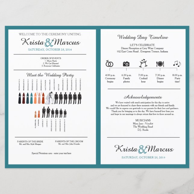 Simple Silhouettes Wedding Program Fan (Front)