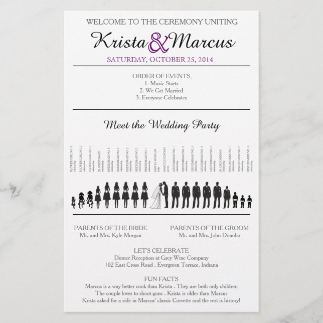 Simple Silhouettes Wedding Program Flyer (Front)