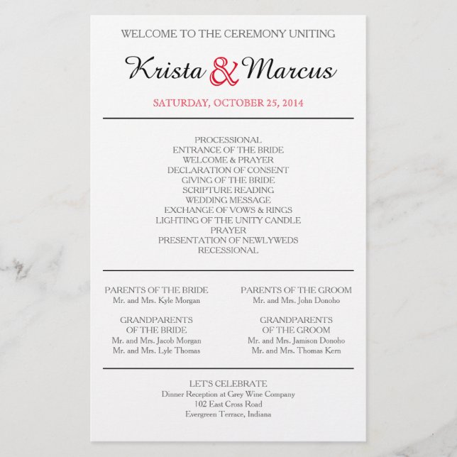 Simple Silhouettes Wedding Program Flyer (Front)
