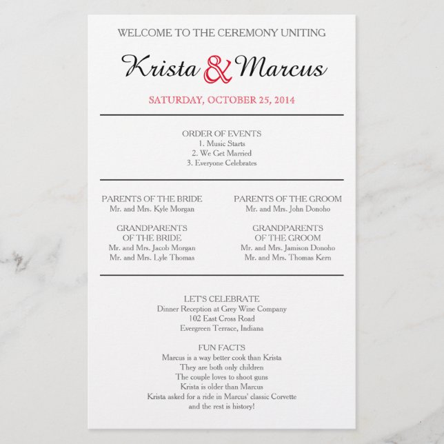 Simple Silhouettes Wedding Program Flyer (Front)