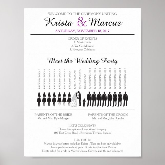 Simple Silhouettes Wedding Program Poster (Front)