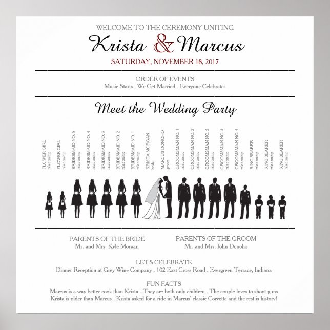 Simple Silhouettes Wedding Program Poster (Front)