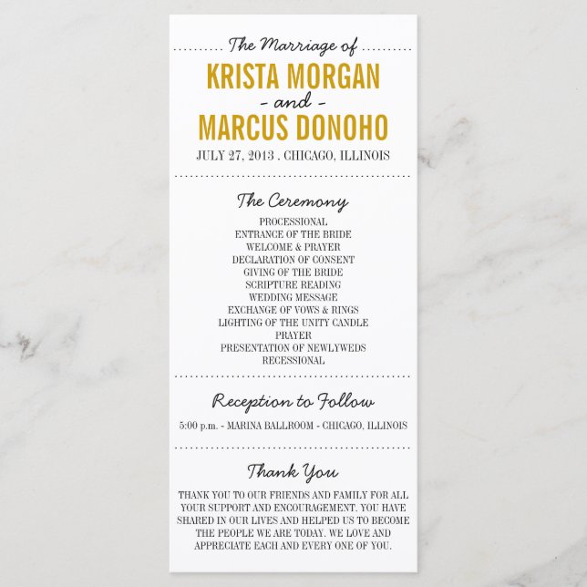 Simple Silhouettes Wedding Program Rack Card (Front)