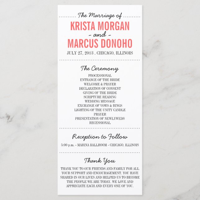 Simple Silhouettes Wedding Program Rack Card (Front)