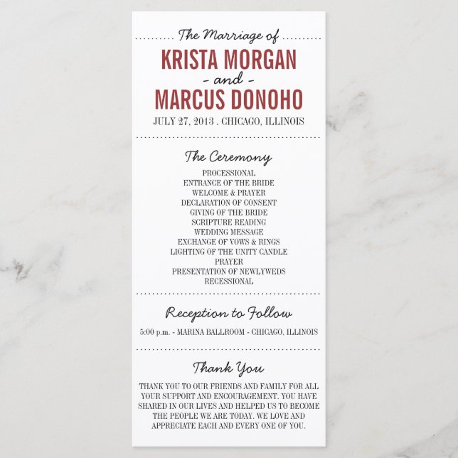 Simple Silhouettes Wedding Program Rack Card 3 (Front)
