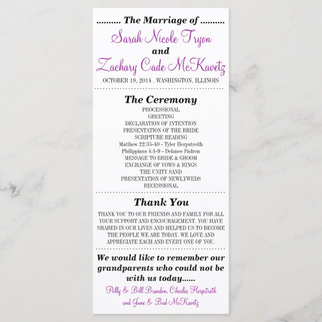 Simple Silhouettes Wedding Program Rack Card 7P (Front)