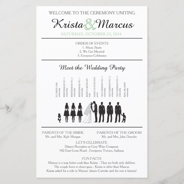 Simple Silhouettes Wedding Program with Timeline (Front)