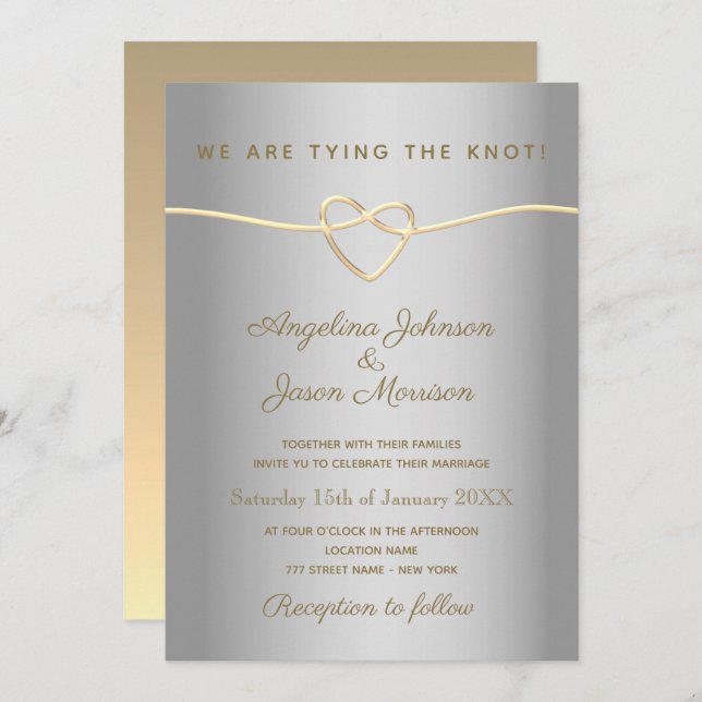 Simple Silver And Gold Wedding Invitation (Front/Back)