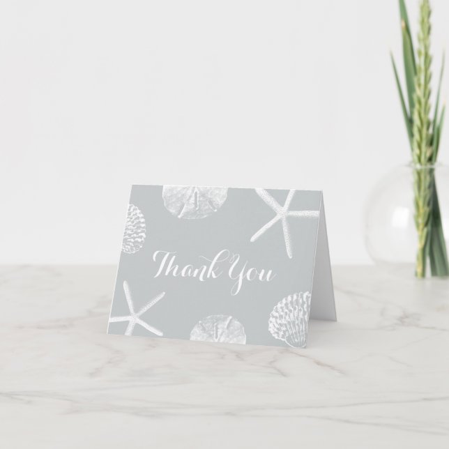 Simple Silver Beach Theme Seashells Thank You Card (Front)