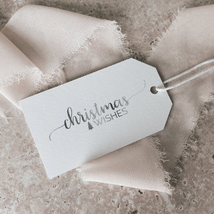 Simple Silver Calligraphy Christmas Name Gift Tags