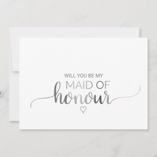 Simple Silver Calligraphy Maid Of Honour Proposal Invitation (Front)