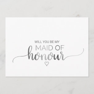 Simple Silver Calligraphy Maid Of Honour Proposal Invitation