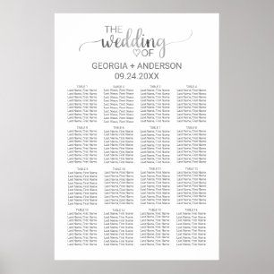 Simple Silver Calligraphy Wedding Seating Chart