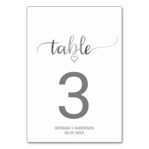 Simple Silver Calligraphy Wedding Table Number