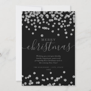 Simple Silver Christmas Holidays Glitter Black Holiday Card